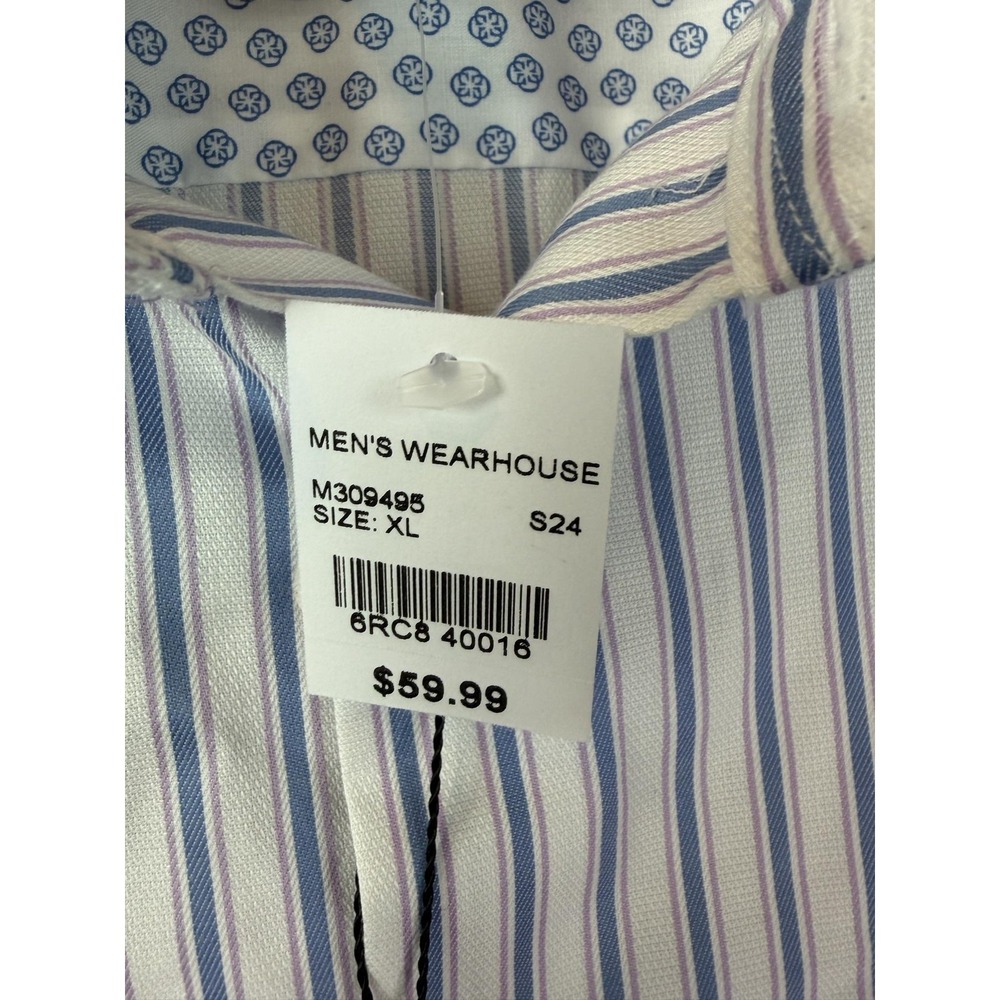 Pronto Uomo Shirt Mens XL White Blue Stripe Slim Fit Stretch Long Sleeve Men New - Picture 4 of 11